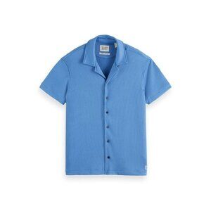 Scotch & Soda Popcorn Jersey Camp Shirt Blue Short Sleeve Button Up Mens L